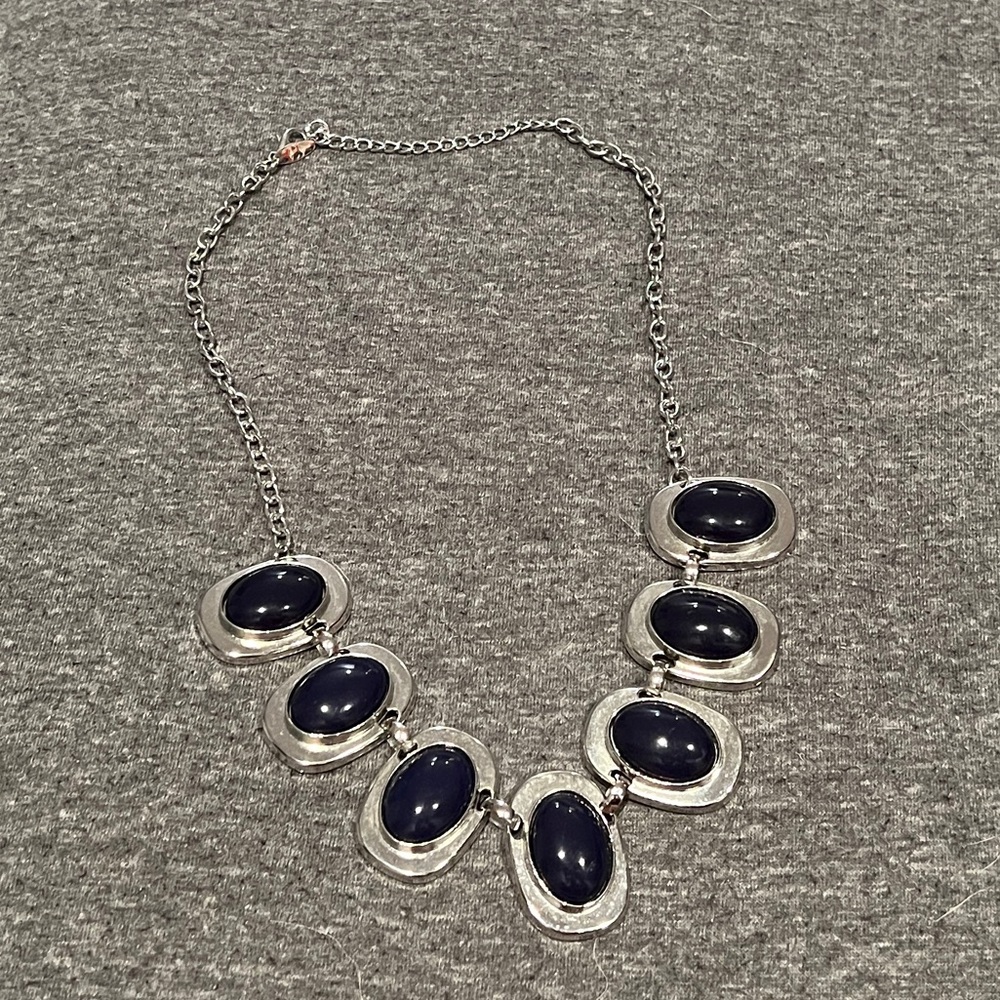 Charming Charlie’s silver and blue statement necklace